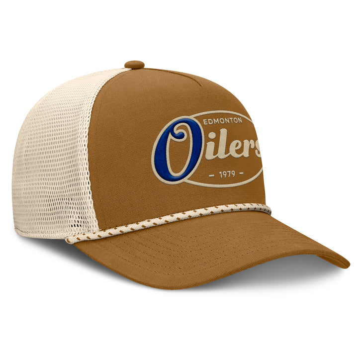 Edmonton Oilers Fanatics Brown Fetch Pinch Panel A-Frame Mesh Snapback Hat