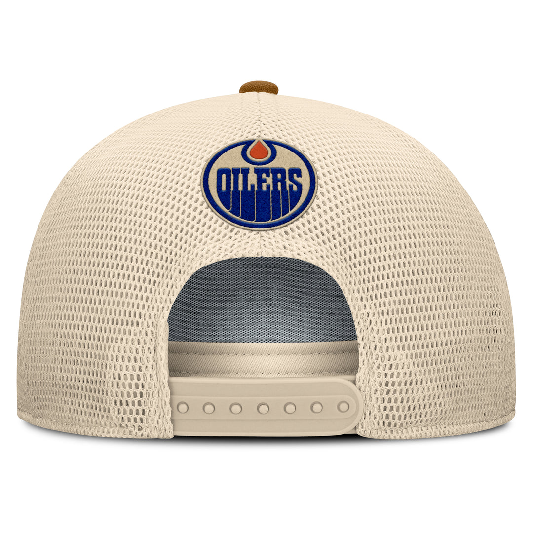 Edmonton Oilers Fanatics Brown Fetch Pinch Panel A-Frame Mesh Snapback Hat