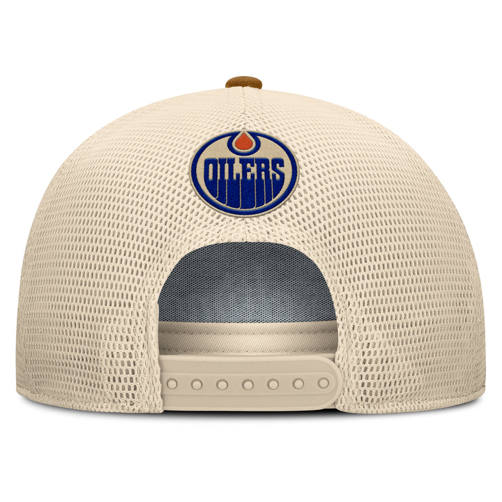 Edmonton Oilers Fanatics Brown Fetch Pinch Panel A-Frame Mesh Snapback Hat