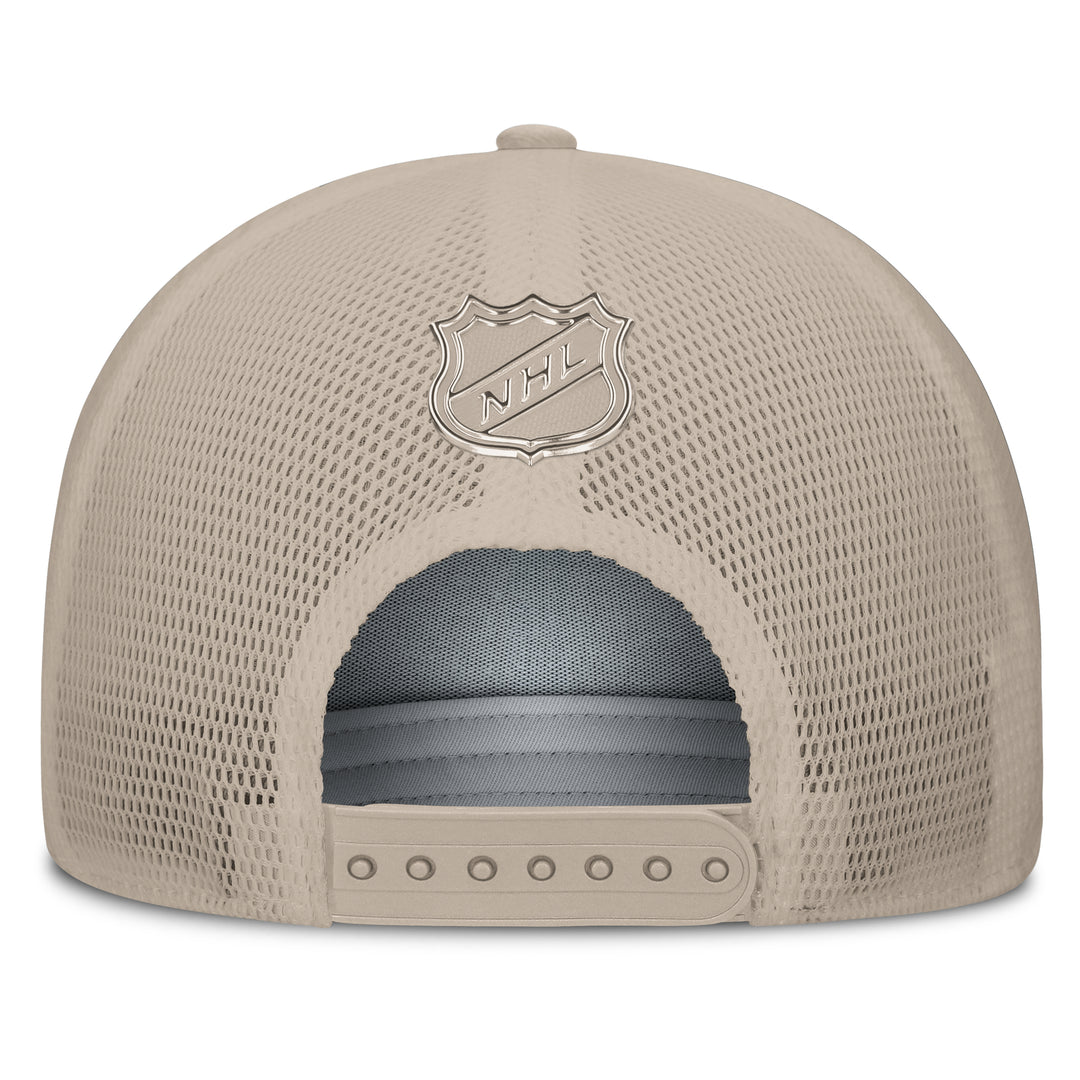 Edmonton Oilers Fanatics Cream 2025-26 Authentic Pro Road 3 A-Frame Mesh Snapback Hat