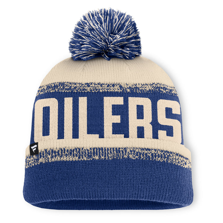 Edmonton Oilers Fanatics Cream & Blue Thrive Cuffed Alternate Logo Toque w/Pom