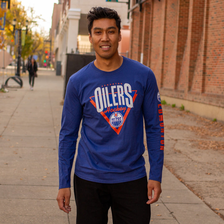 Edmonton Oilers Fanatics Fundamentals Headline Blue Long Sleeve T-Shirt