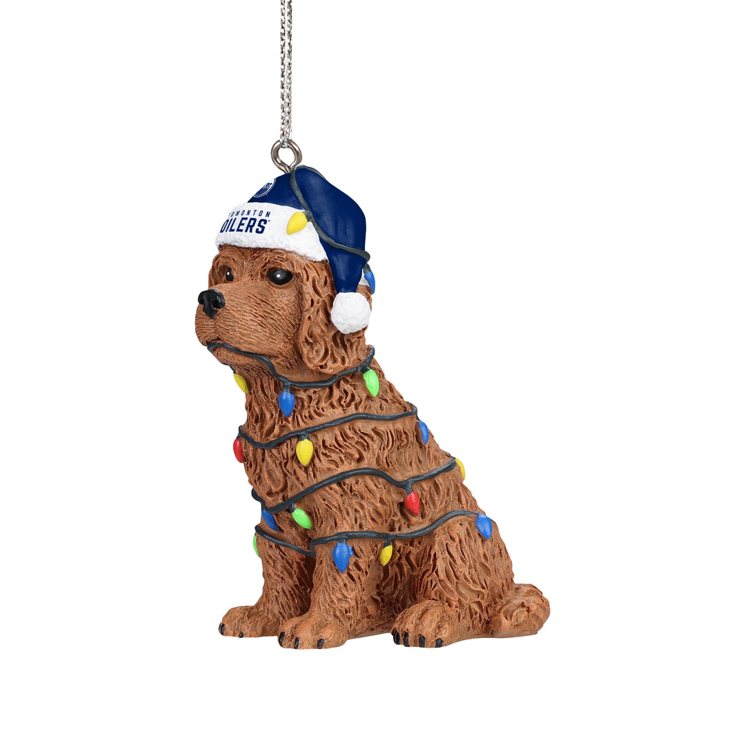 Edmonton Oilers Holiday Dog With Lights Ornament
