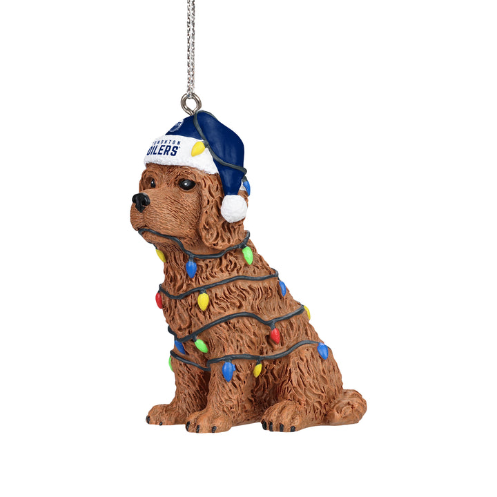 Edmonton Oilers Holiday Dog With Lights Ornament