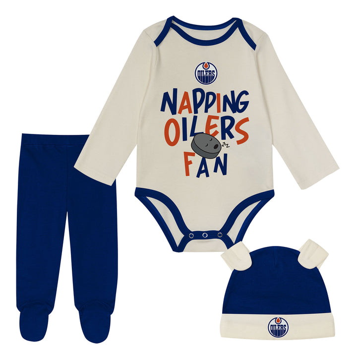 Edmonton Oilers Infant Outerstuff Napping Champ 3-Piece Creeper Set