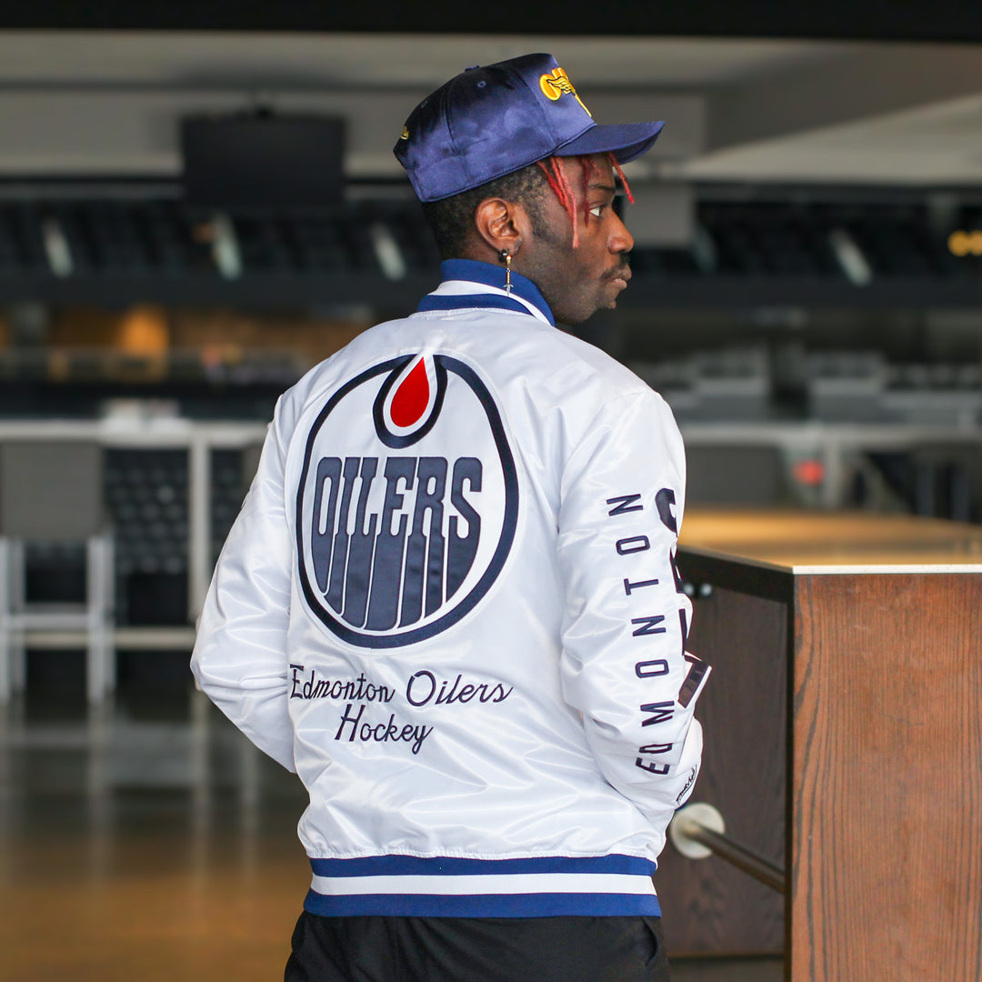 Edmonton Oilers Mitchell & Ness Arctic White Lightweight Satin Jacket