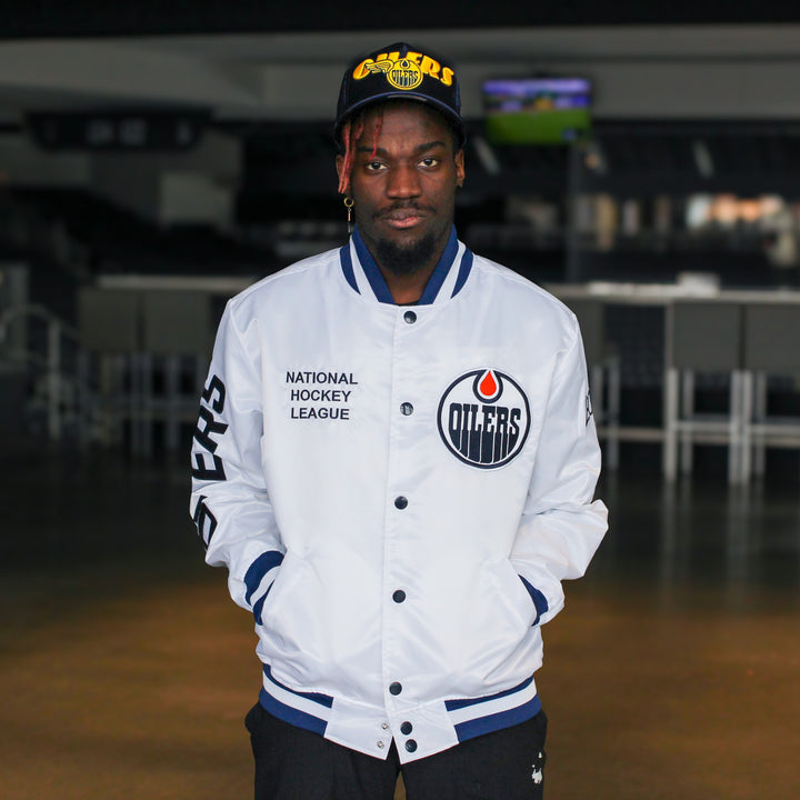 Edmonton Oilers Mitchell & Ness Arctic White Lightweight Satin Jacket