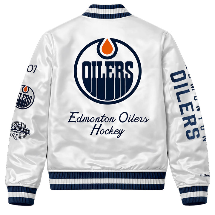 Edmonton Oilers Mitchell & Ness Arctic White Lightweight Satin Jacket