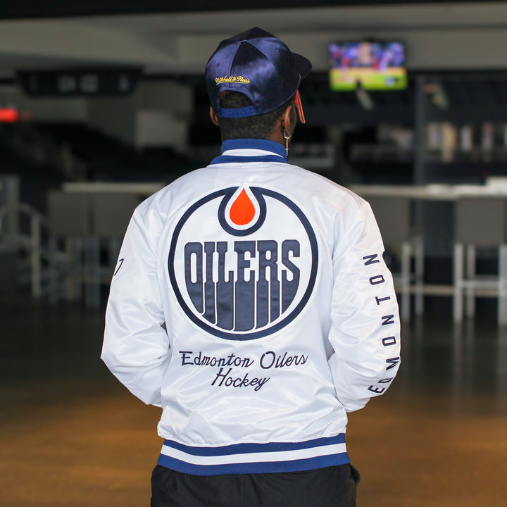 Edmonton Oilers Mitchell & Ness Arctic White Lightweight Satin Jacket