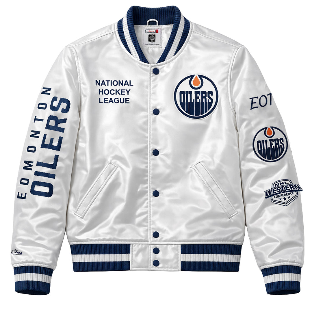Edmonton Oilers Mitchell & Ness Arctic White Lightweight Satin Jacket