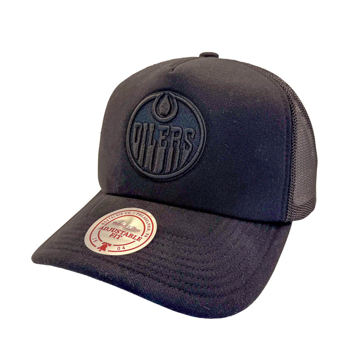 Edmonton Oilers Mitchell & Ness Black Foam A-Frame Mesh Trucker Snapback Hat