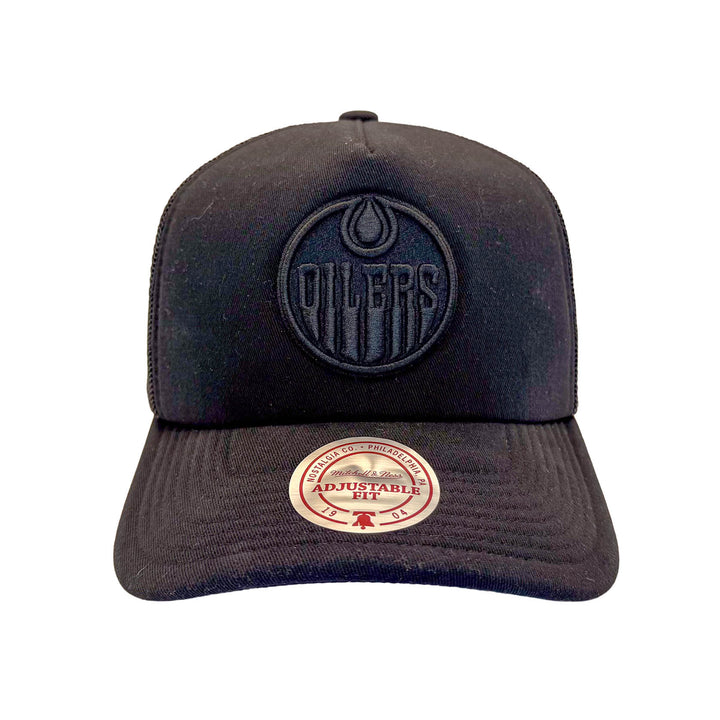 Edmonton Oilers Mitchell & Ness Black Foam A-Frame Mesh Trucker Snapback Hat