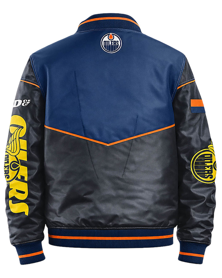 Edmonton Oilers Mitchell & Ness Blue & Black Driver Seat Racing Jacket