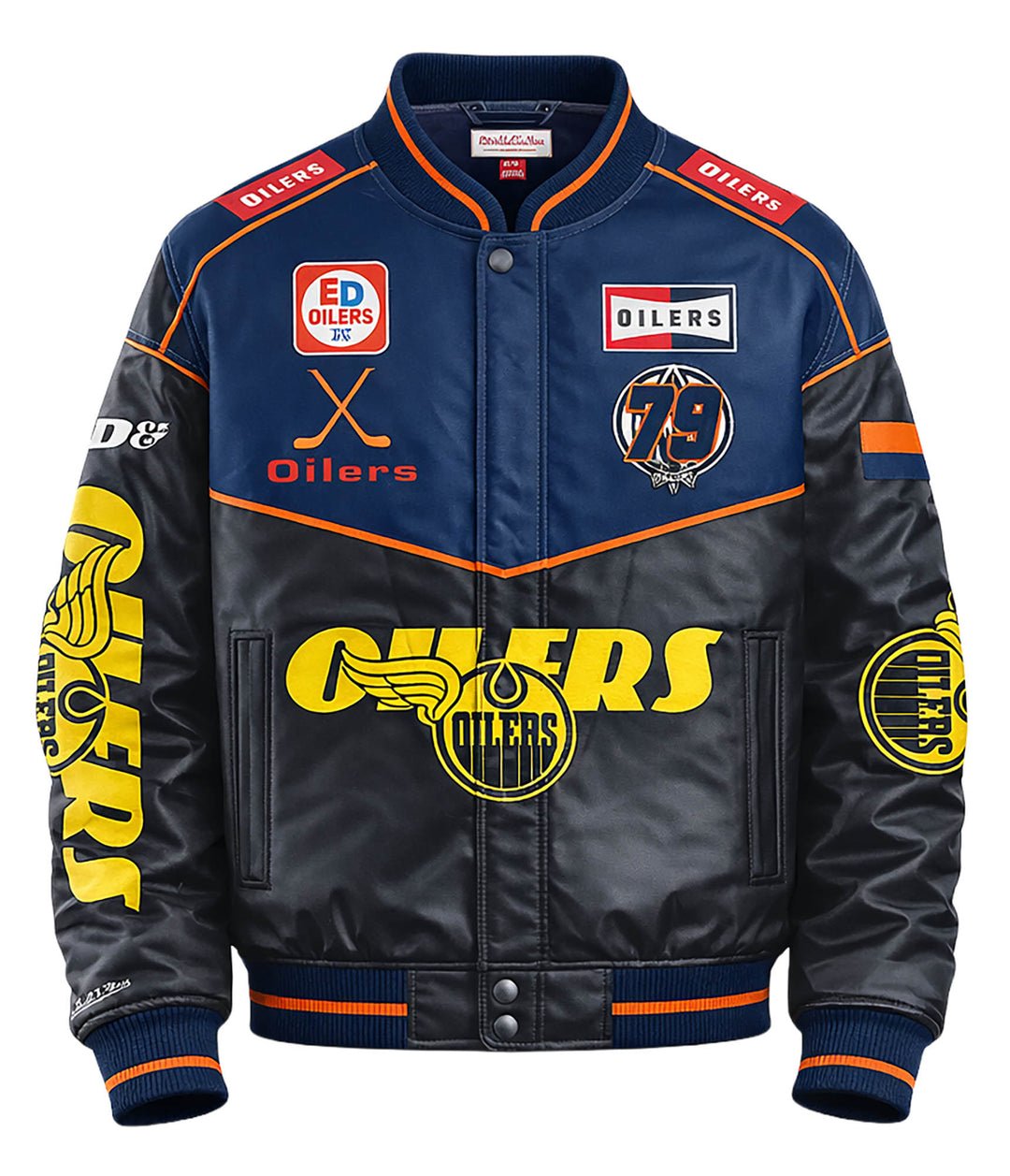 Edmonton Oilers Mitchell & Ness Blue & Black Driver Seat Racing Jacket