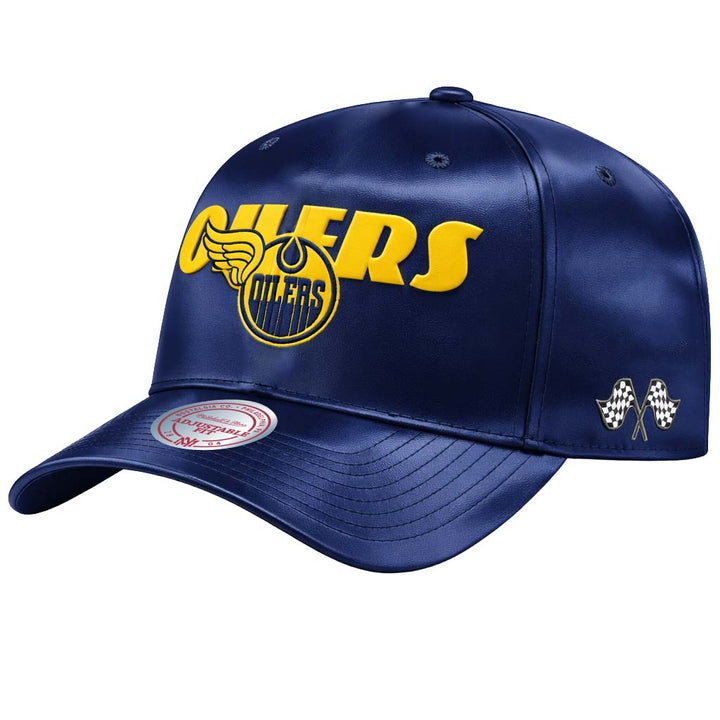 Edmonton Oilers Mitchell & Ness Good Wings Navy Satin Snapback Hat