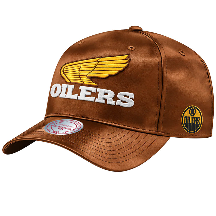Edmonton Oilers Mitchell & Ness Japan Wings Brown Satin Snapback Hat