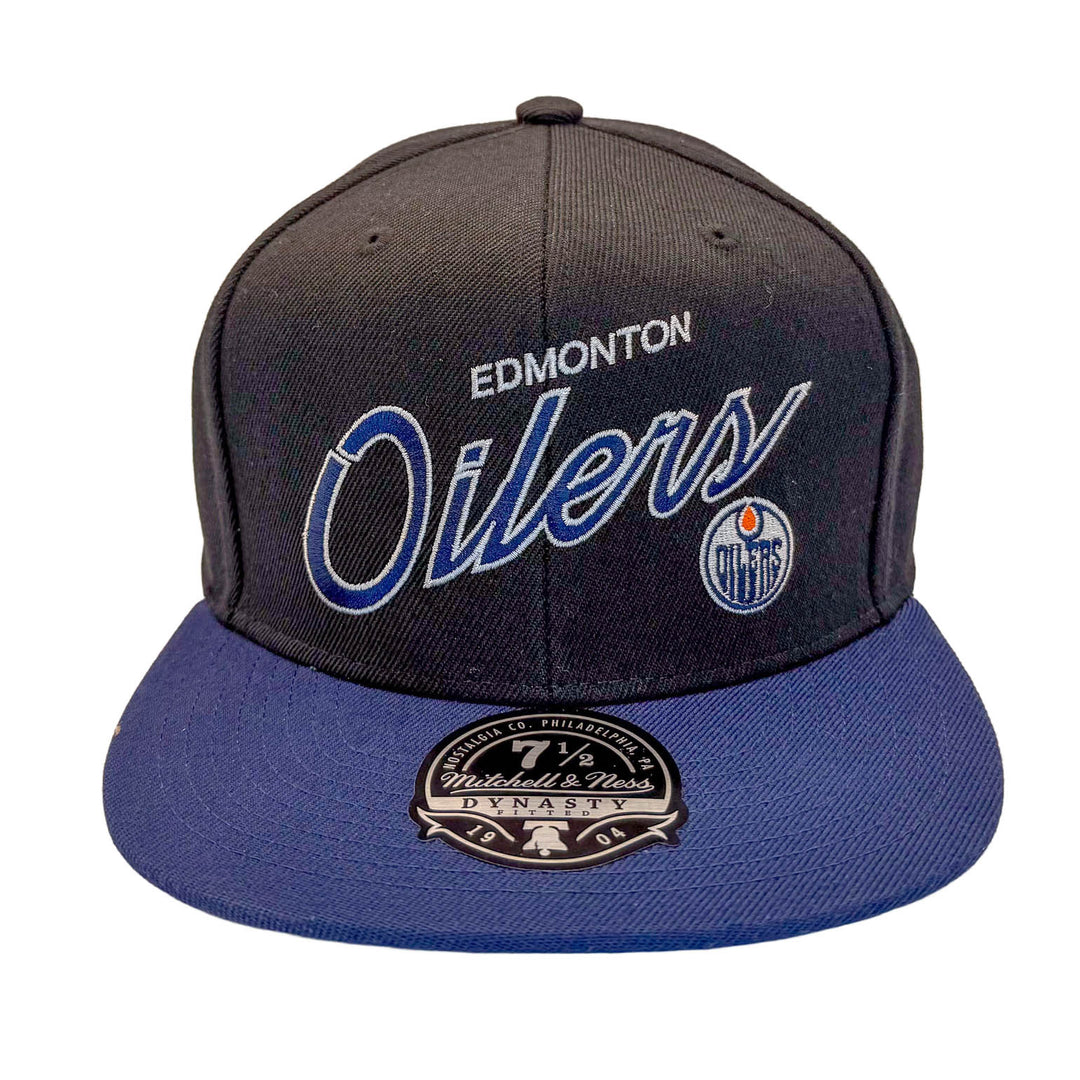 Edmonton Oilers Mitchell & Ness Team Script Black Fitted Hat