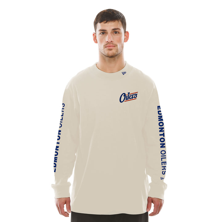 Edmonton Oilers New Era Alternate Logo Cream Mock Fleece Long Sleeve Shirt