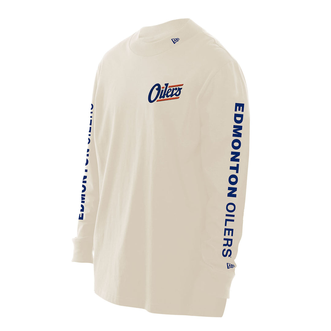 Edmonton Oilers New Era Alternate Logo Cream Mock Fleece Long Sleeve Shirt