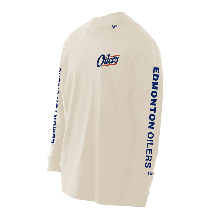 Edmonton Oilers New Era Alternate Logo Cream Mock Fleece Long Sleeve Shirt