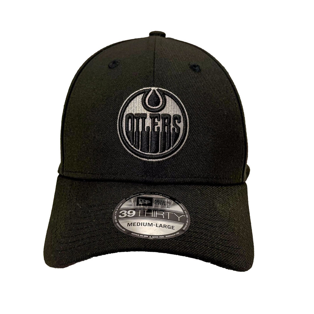 Edmonton Oilers New Era Black 39THIRTY Flex Hat - Black/White Logo