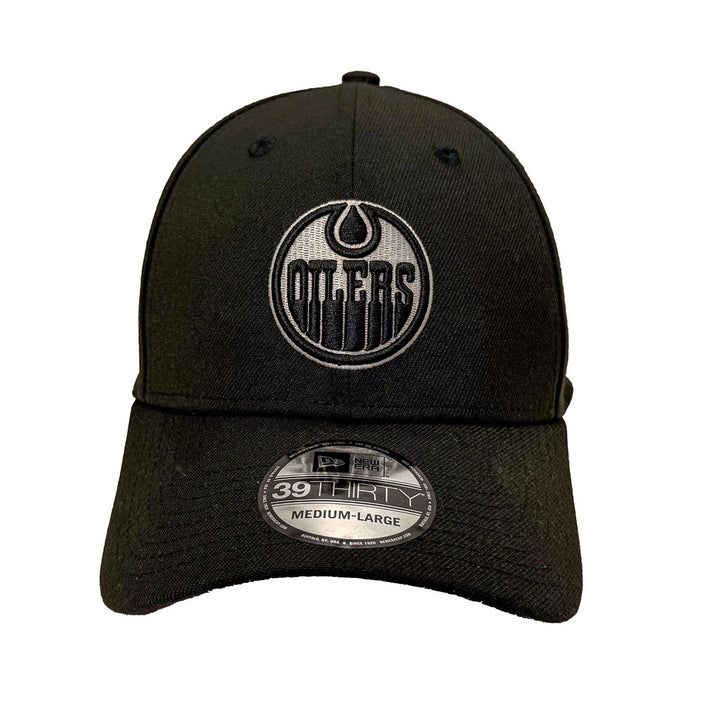Edmonton Oilers New Era Black 39THIRTY Flex Hat - Black/White Logo
