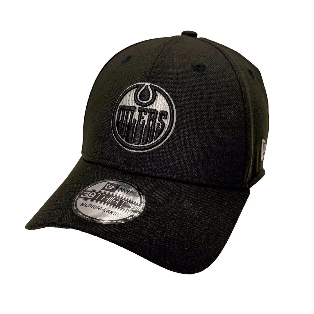 Edmonton Oilers New Era Black 39THIRTY Flex Hat - Black/White Logo