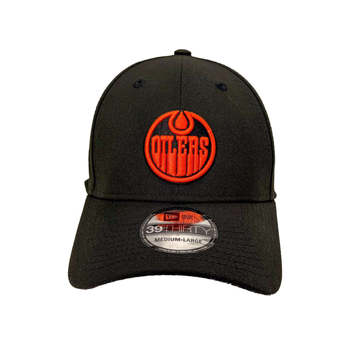 Edmonton Oilers New Era Black 39THIRTY Flex Hat - Orange/Black Logo