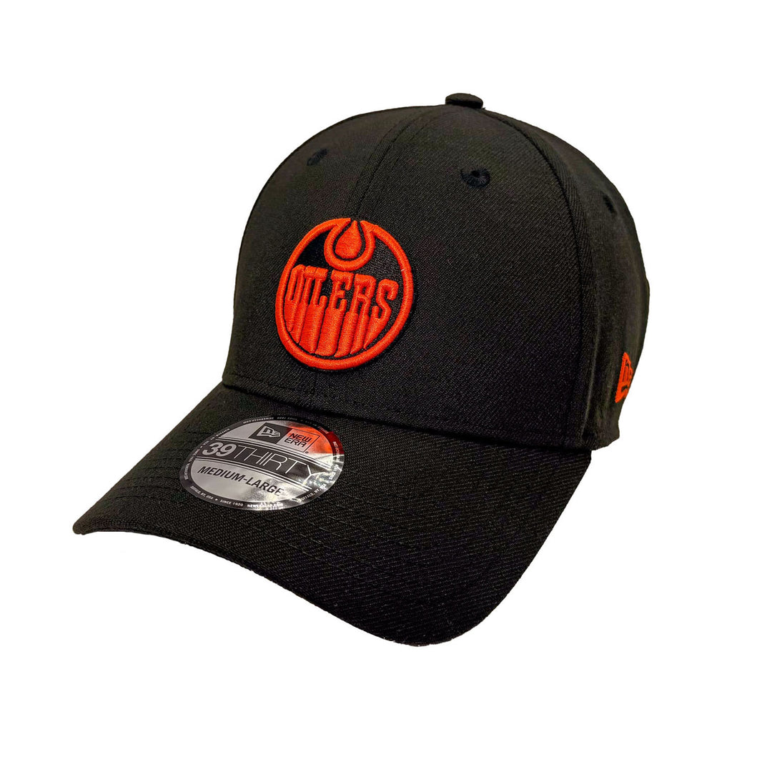 Edmonton Oilers New Era Black 39THIRTY Flex Hat - Orange/Black Logo