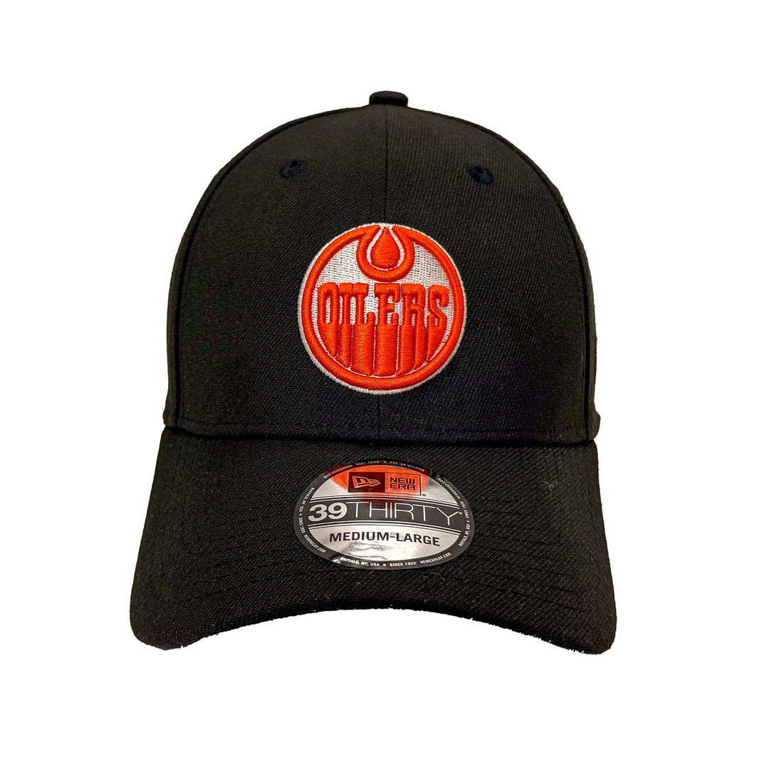 Edmonton Oilers New Era Black 39THIRTY Flex Hat - Orange/White Logo