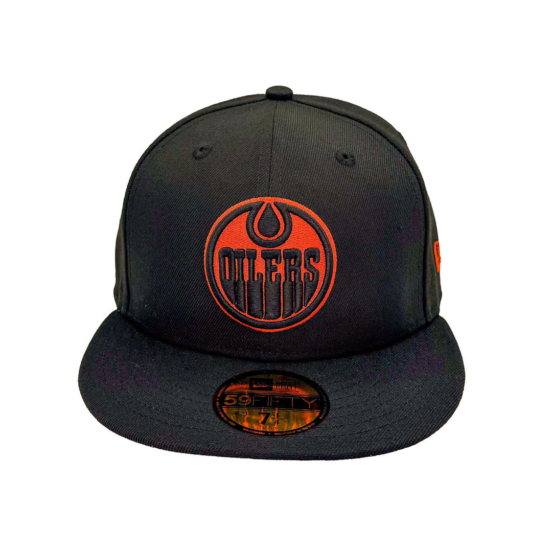 Edmonton Oilers New Era Black 59FIFTY Fitted Hat - Black/Orange Logo