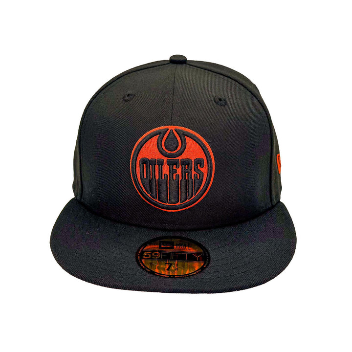 Edmonton Oilers New Era Black 59FIFTY Fitted Hat - Black/Orange Logo
