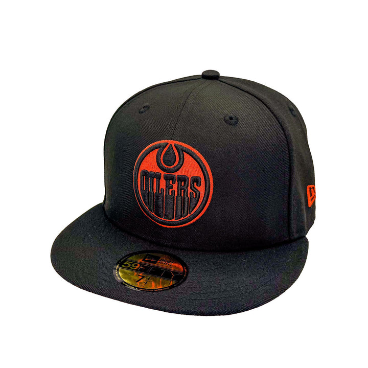Edmonton Oilers New Era Black 59FIFTY Fitted Hat - Black/Orange Logo
