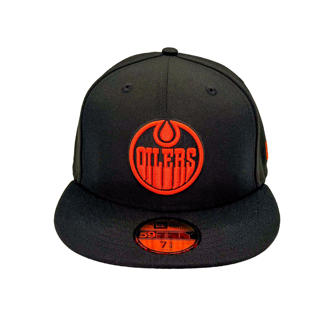 Edmonton Oilers New Era Black 59FIFTY Fitted Hat - Orange/Black Logo
