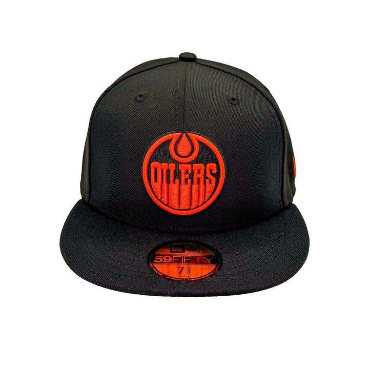 Edmonton Oilers New Era Black 59FIFTY Fitted Hat - Orange/Black Logo