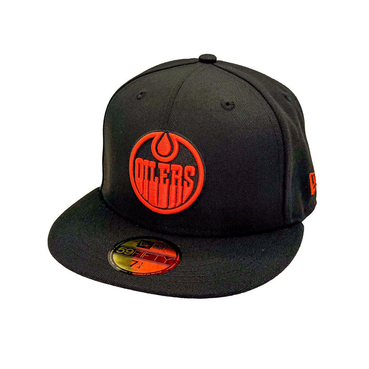 Edmonton Oilers New Era Black 59FIFTY Fitted Hat - Orange/Black Logo