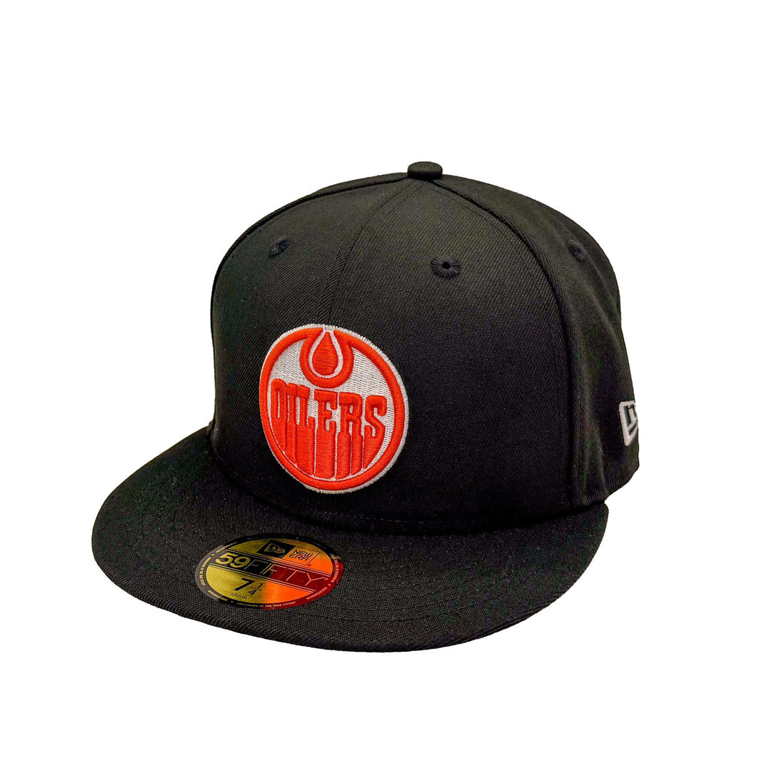 Edmonton Oilers New Era Black 59FIFTY Fitted Hat - Orange/White Logo