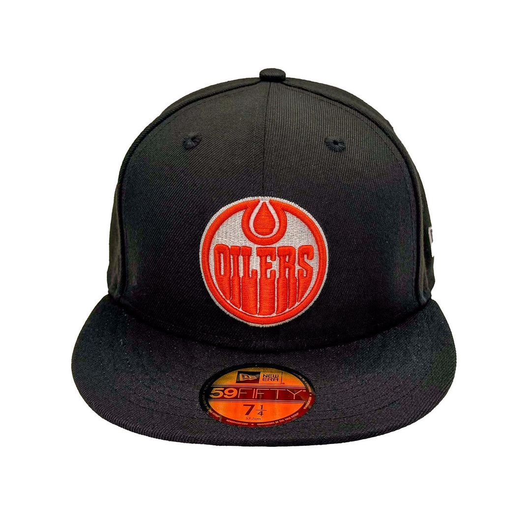 Edmonton Oilers New Era Black 59FIFTY Fitted Hat - Orange/White Logo