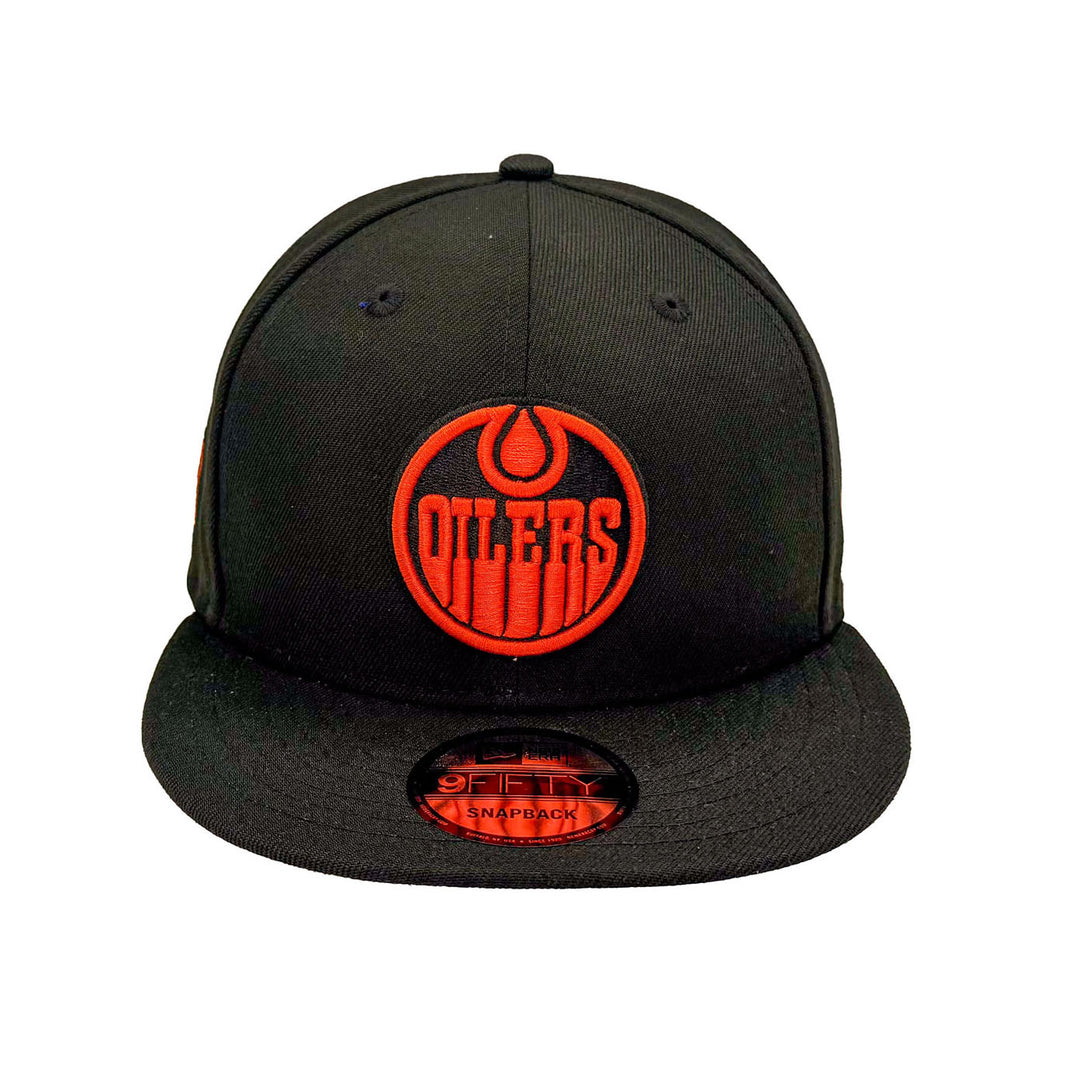Edmonton Oilers New Era Black 9FIFTY Snapback Hat - Orange/Black Logo
