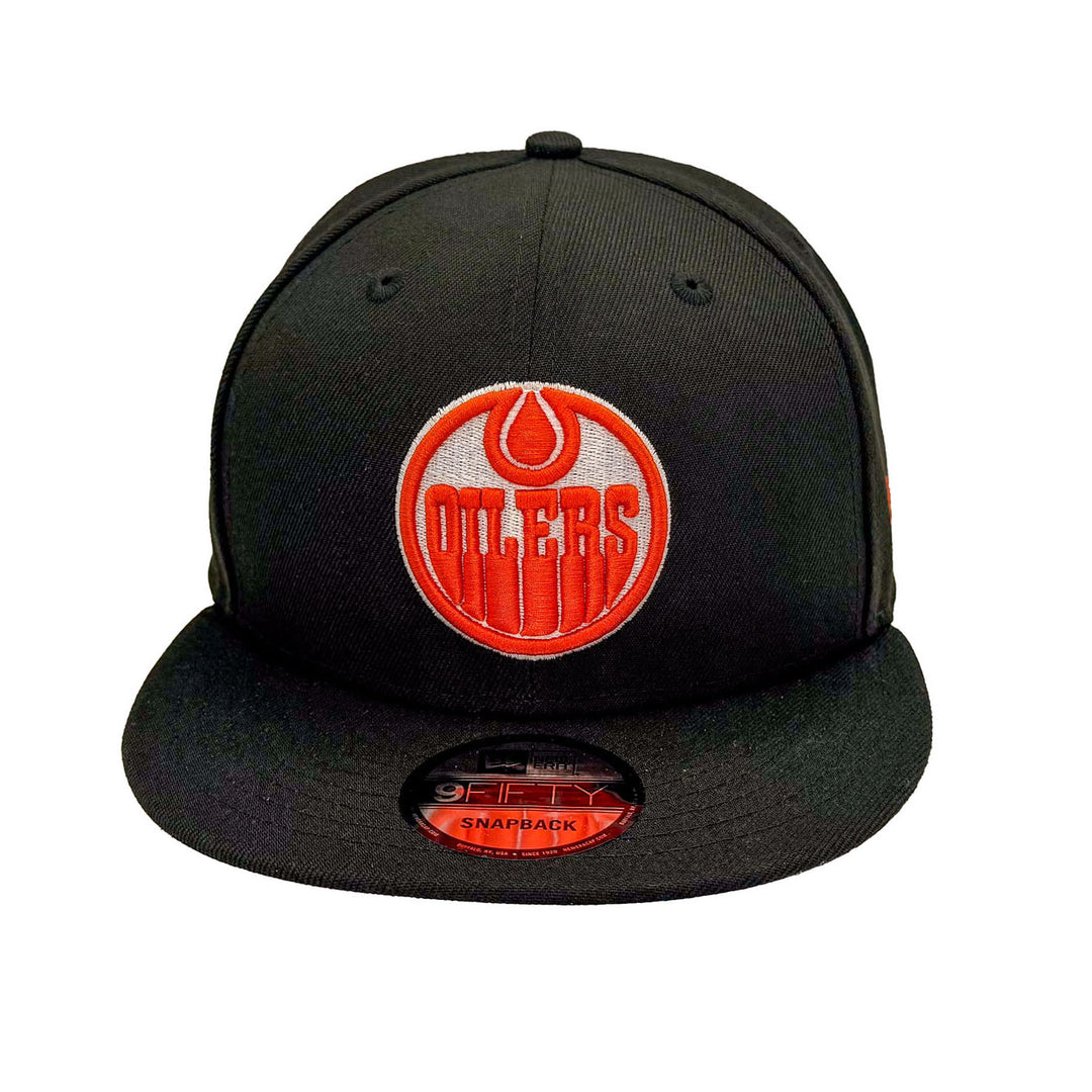 Edmonton Oilers New Era Black 9FIFTY Snapback Hat - Orange/White Logo