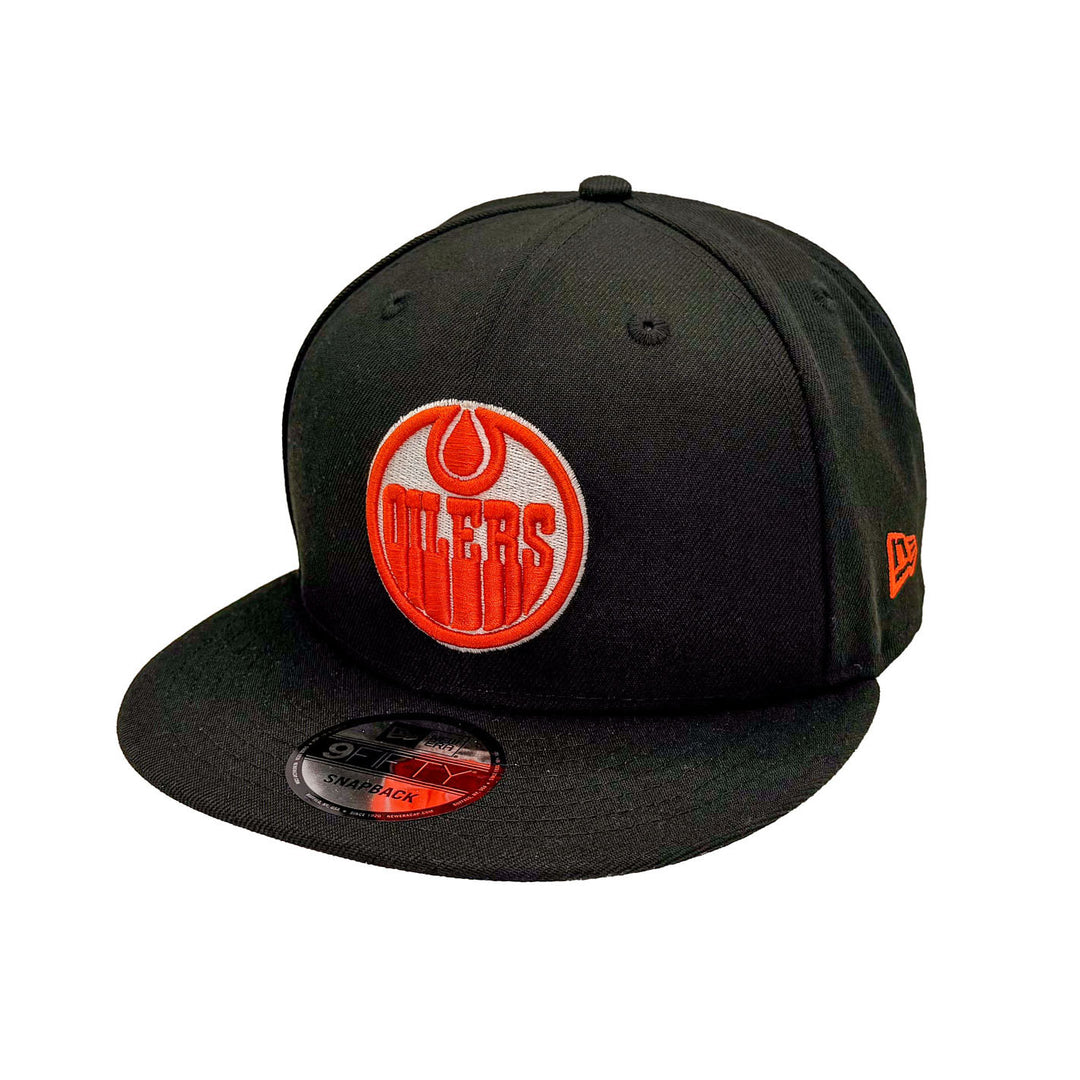 Edmonton Oilers New Era Black 9FIFTY Snapback Hat - Orange/White Logo