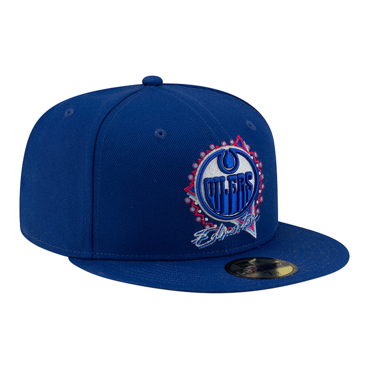 Edmonton Oilers New Era Blue 59FIFTY Trend Glow Graphic Fitted Hat