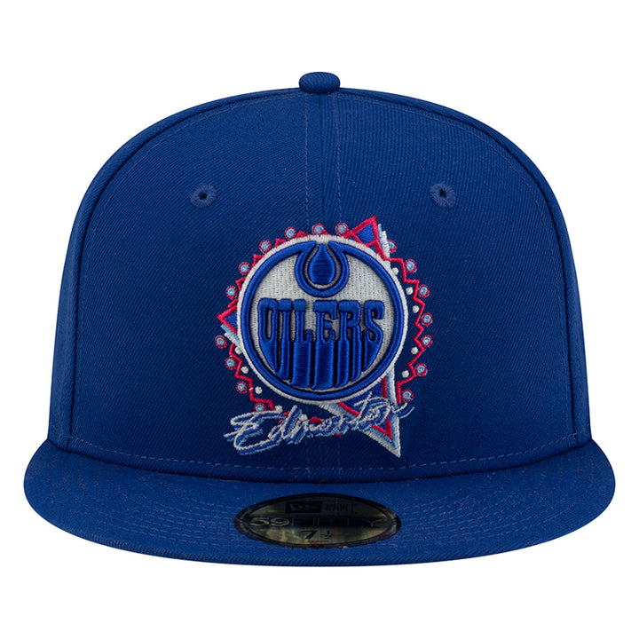 Edmonton Oilers New Era Blue 59FIFTY Trend Glow Graphic Fitted Hat