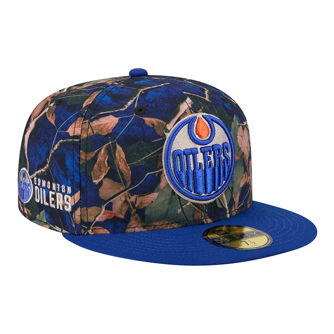 Edmonton Oilers New Era Blue Leaves 59FIFTY Fitted Hat