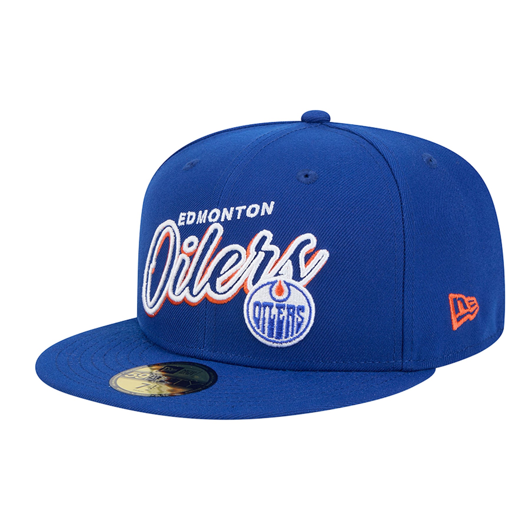 Edmonton Script Edmonton Oilers New Era Blue Script Sided 59FIFTY Fitted Logo Hat – ICE ...