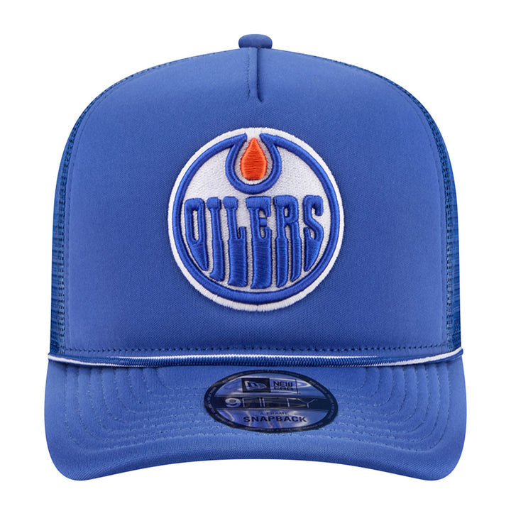 Edmonton Oilers New Era Blue Worn 9FIFTY A-Frame Mesh Snapback Hat