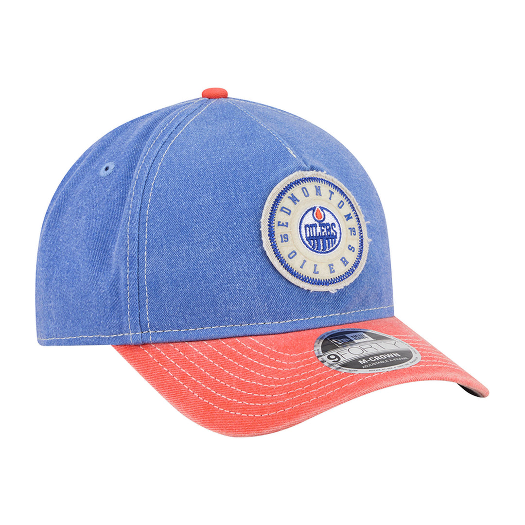 Edmonton Oilers New Era Blue & Orange Worn Denim 9FORTY M-Crown Snapback Hat
