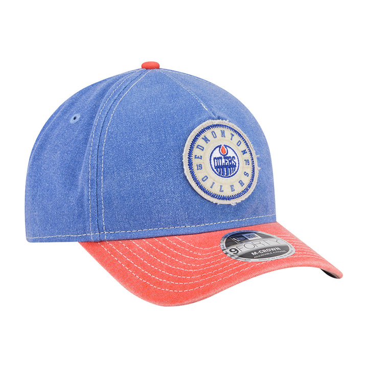 Edmonton Oilers New Era Blue & Orange Worn Denim 9FORTY M-Crown Snapback Hat