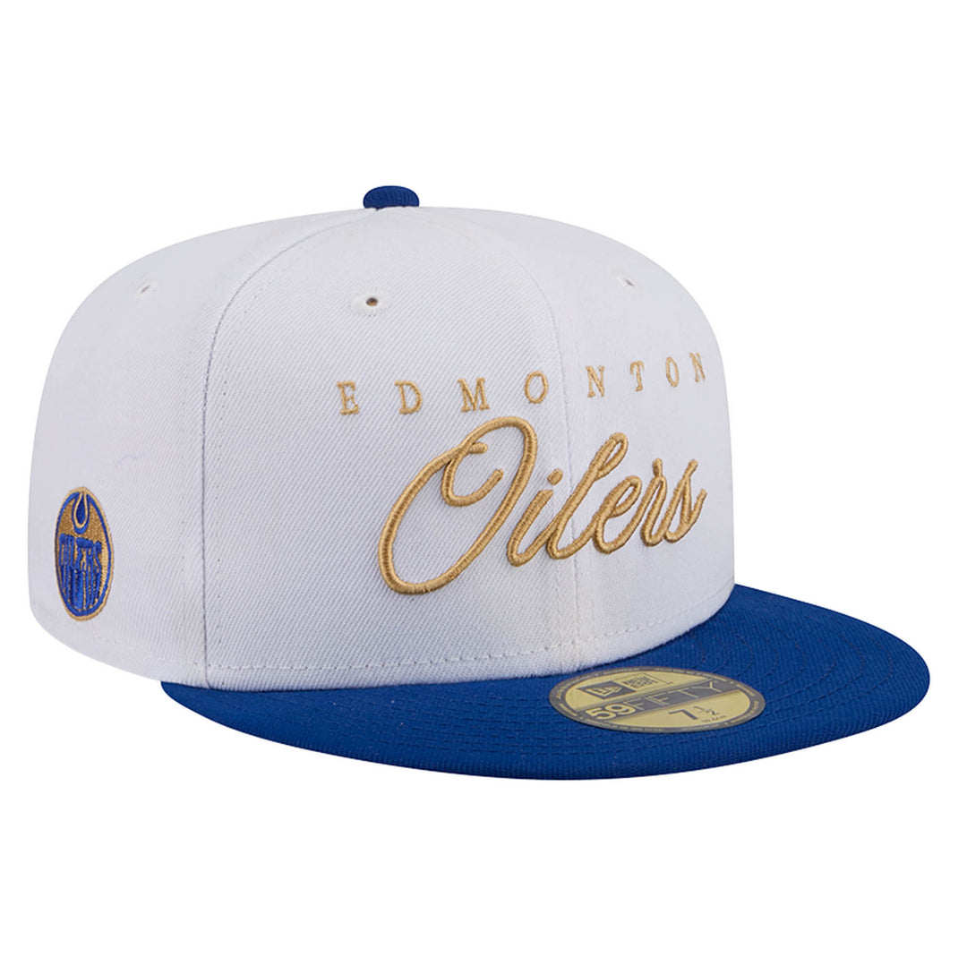 Edmonton Oilers New Era Color Pack Script White & Blue 59FIFTY Fitted Hat
