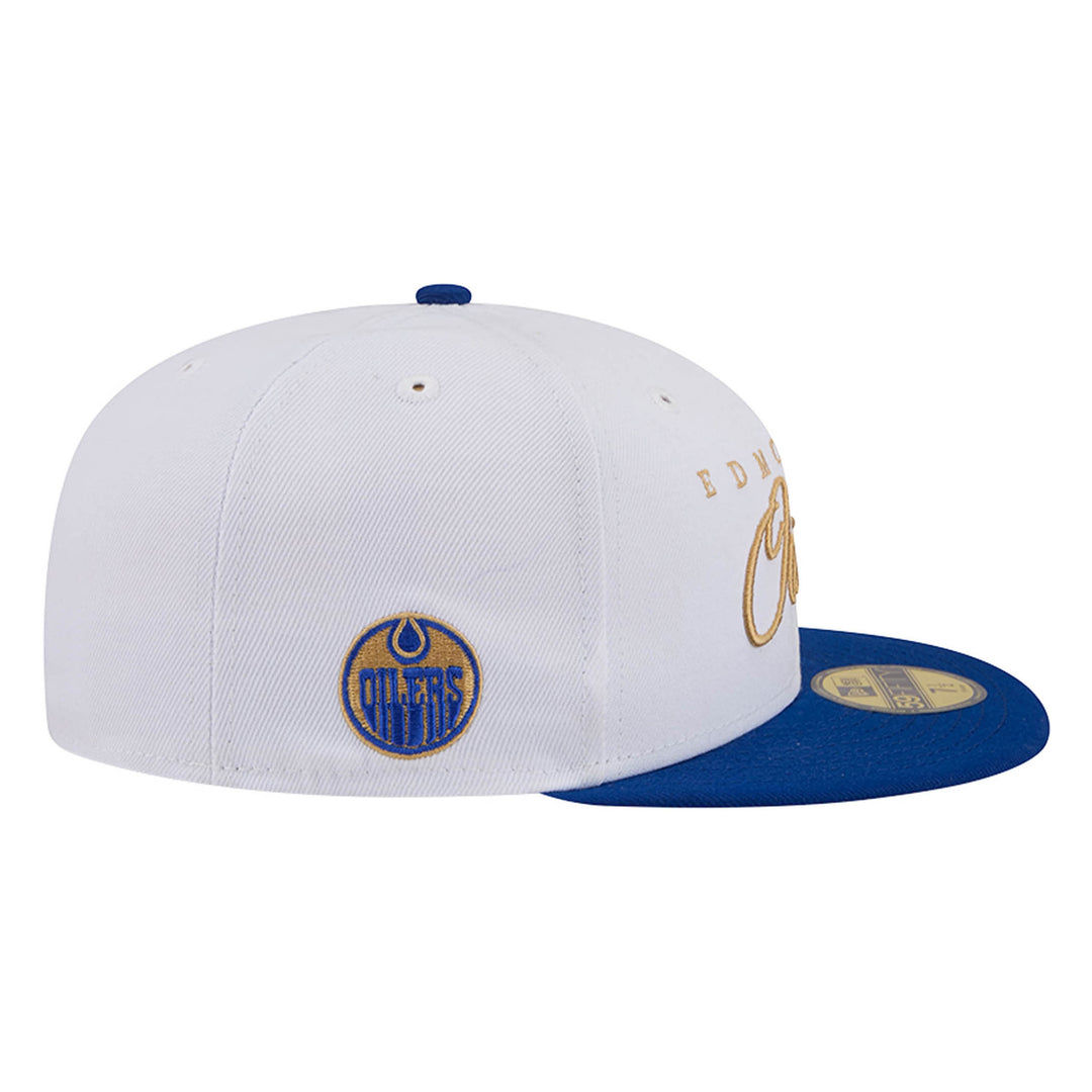 Edmonton Oilers New Era Color Pack Script White & Blue 59FIFTY Fitted Hat